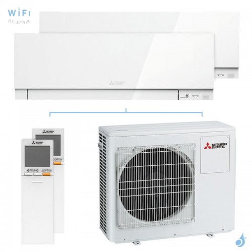 Bi Split Mitsubishi MSZ-EF 6.8kW taille 2.5 + 5 MSZ-EF25/50VGKW + MXZ-3F68VF4 Mural Design Blanc Brillant WiFi