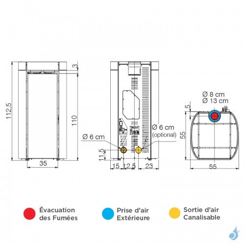 Poêle à granulés canalisable Edilkamin Rada Air Tight C 12.8kW Sortie Fumée Coaxiale Ø8/13 cm