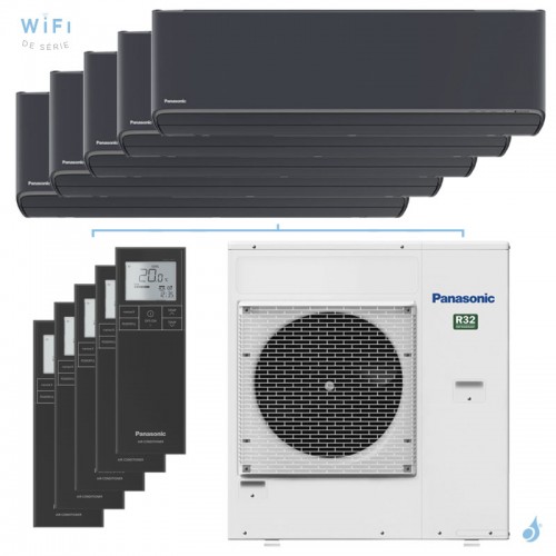 Penta split Etherea Graphite CU-5Z90TBE 9kW tailles 20 + 20 + 20 + 20 + 35 Mural Panasonic CS-XZ20ZKEW-H (x4) + CS-XZ35ZKEW-H