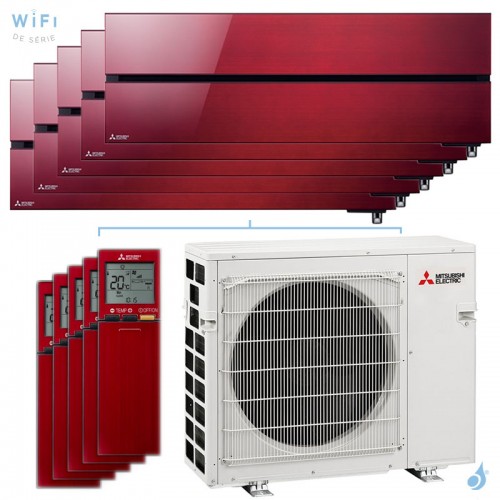 Penta split MSZ-LN Rouge MXZ-5F102VF2 10.2kW tailles 25 + 25 + 25 + 25 + 25 MSZ-LN25VG2R (x5) Mural Design de Luxe WiFi