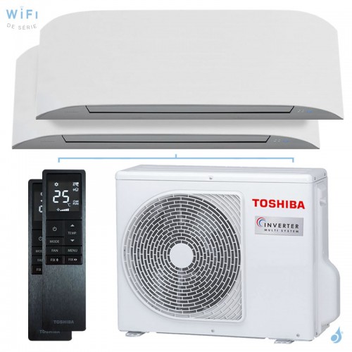 Climatisation bi split TOSHIBA Haori RAS-2M18G3AVG-E 5.2kW Tailles 25 + 25 Mural WiFi de série RAS-B10N4KVRG-E1 (x2)