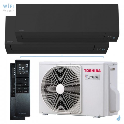 Climatisation bi split Shorai Edge Noir RAS-2M10G3AVG-E 3.3kW Tailles 15 + 20 Toshiba WiFi RAS-M05G3KVSGB-E + RAS-B07G3KVSGB-E