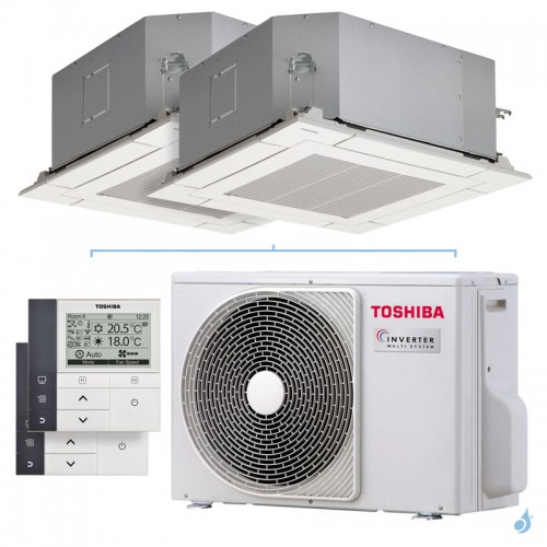 Climatiseur bi split Toshiba cassette RAS-2M10G3AVG-E 3.3kW Tailles 25 + 25 RAS-M10U2MUVG-E (x2) commande RB-RWS21-E