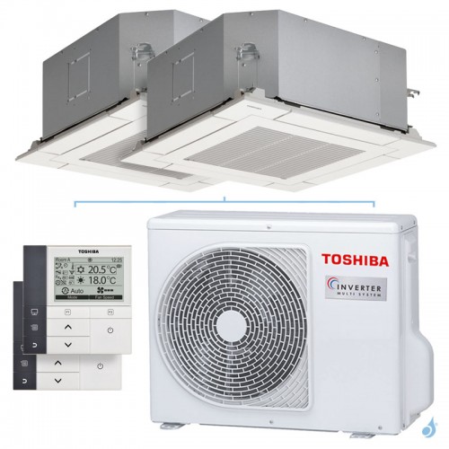 Climatiseur bi split Toshiba cassette RAS-2M18G3AVG-E 5.2kW Tailles 25 + 25 RAS-M10U2MUVG-E (x2) commande RB-RWS21-E