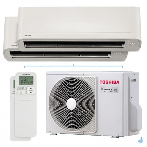 Climatisation bi split TOSHIBA Naka RAS-2M10G3AVG-E 3.3kW Tailles 15 + 20 Mural Seiya Classic RAS-B05B2KVG-E + RAS-B07B2KVG-E