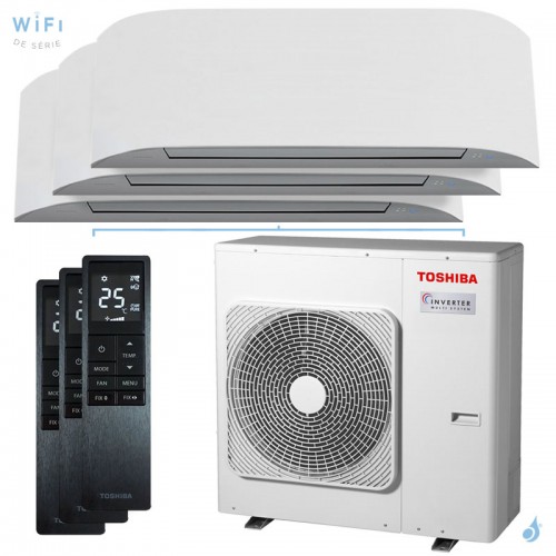 Climatisation tri split TOSHIBA Haori RAS-3M26G3AVG-E 7.0kW Tailles 25 + 25 + 25 Mural WiFi RAS-B10N4KVRG-E1 (x3)