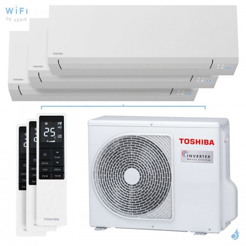 Tri split Toshiba Shorai Edge Blanc RAS-3M18G3AVG-E 5.2kW Tailles 15 + 15 + 15 Mural WiFi RAS-M05G3KVSG-E (x3)