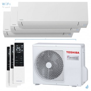 Tri split Toshiba Shorai Edge Blanc RAS-3M18G3AVG-E 5.2kW Tailles 15 + 15 + 20 WiFi RAS-M05G3KVSG-E (x2) + RAS-B07G3KVSG-E