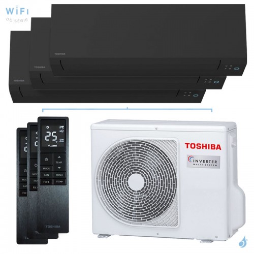 Tri split Toshiba Shorai Edge Noir RAS-3M18G3AVG-E 5.2kW Tailles 15 + 15 + 15 Mural WiFi RAS-M05G3KVSGB-E (x3)