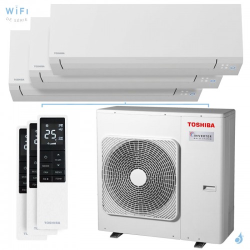 Tri split Toshiba Shorai Edge Blanc RAS-3M26G3AVG-E 7.0kW Tailles 15 + 15 + 35 WiFi RAS-M05G3KVSG-E (x2) + RAS-B13G3KVSG-E