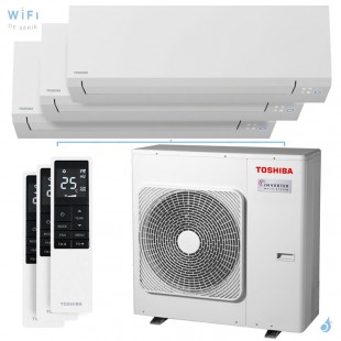 Tri split Toshiba Shorai Edge Blanc RAS-3M26G3AVG-E 7.0kW Tailles 15 + 25 + 25 WiFi RAS-M05G3KVSG-E + RAS-B10G3KVSG-E (x2)