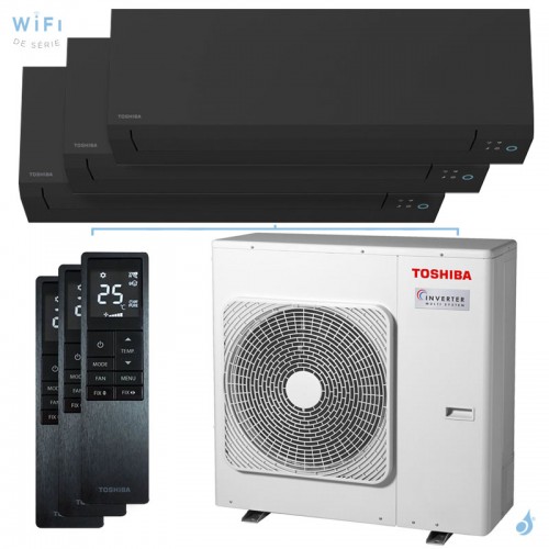 Tri split Toshiba Shorai Edge Noir RAS-3M26G3AVG-E 7.0kW Tailles 15 + 15 + 35 WiFi RAS-M05G3KVSGB-E (x2) + RAS-B13G3KVSGB-E