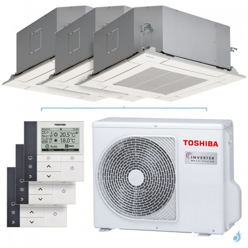 Tri split Toshiba cassette RAS-3M18G3AVG-E 5.2kW Tailles 25 + 25 + 25 RAS-M10U2MUVG-E (x3) commande RB-RWS21-E