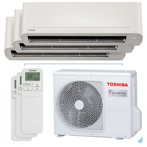 Climatisation tri split TOSHIBA Naka RAS-3M18G3AVG-E 5.2kW Tailles 15 + 15 + 15 Mural Seiya Classic RAS-B05B2KVG-E (x3)