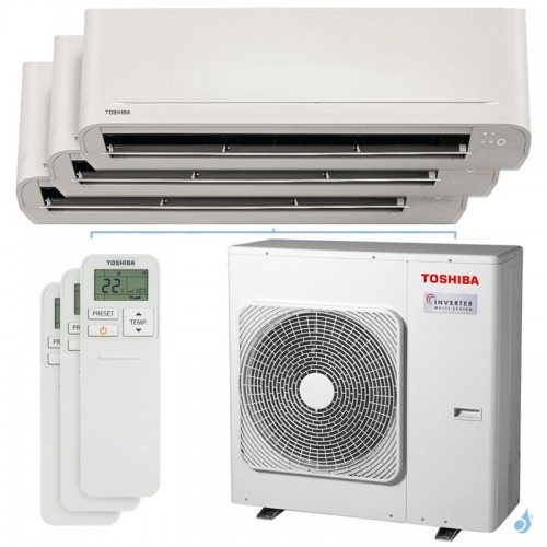 Climatisation tri split TOSHIBA Naka RAS-3M26G3AVG-E 7.0kW Tailles 15 + 15 + 35 Seiya RAS-B05B2KVG-E (x2) + RAS-B13B2KVG-E