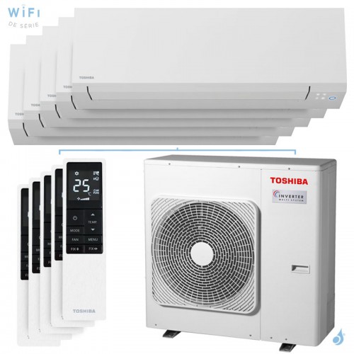 Penta split Shorai Edge Blanc RAS-5M34G3AVG-E 10kW Taille 15 + 15 + 20 + 20 + 20 PAC air-air Toshiba (5 sorties)