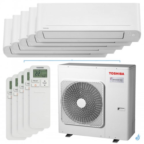 Penta split TOSHIBA Yukai RAS-4M27G3AVG-E 10kW Tailles 15 + 15 + 20 + 20 + 20 RAS-B05E2KVG-E (x2) + RAS-B07E2KVG-E (x3)