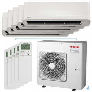 Penta split TOSHIBA Naka RAS-5M34G3AVG-E 10kW Tailles 15 + 15 + 20 + 20 + 20 Seiya RAS-B05B2KVG-E (x2) + RAS-B07B2KVG-E (x3)