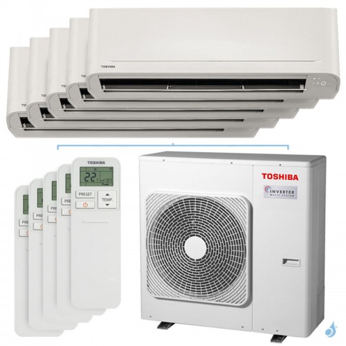 Penta split TOSHIBA Naka RAS-5M34G3AVG-E 10kW Tailles 15 + 15 + 20 + 20 + 25 Seiya Classic PAC air-air (5 sorties)