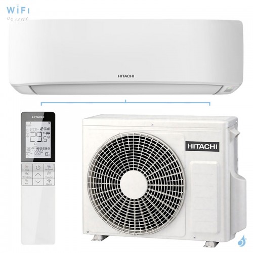 Climatiseur HITACHI AirHome 400 2.5kW RAK-DJ25RHAE + RAC-DJ25WHAE Mono Split Mural WiFi de série PAC air-air Inverter