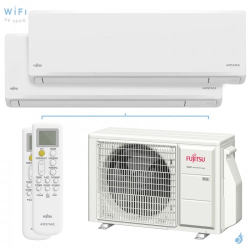 Climatisation bi split FUJITSU Mural KNCA AOYG14KBTA2 4kW tailles 20 + 20 Mural compact WiFi de série ASEH07KNCA + ASEH07KNCA