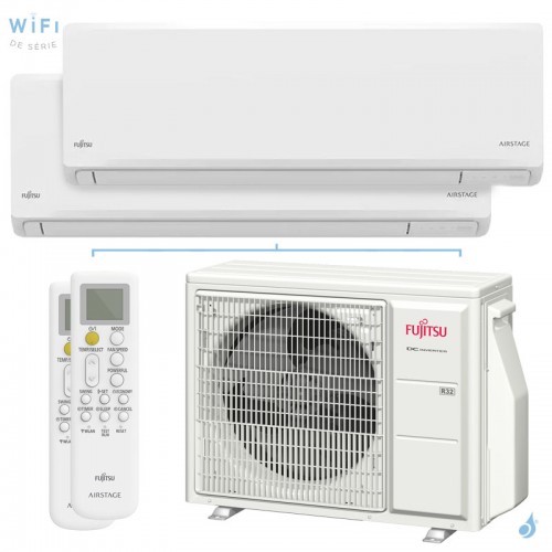 Climatisation bi split FUJITSU Mural KNCA AOYG18KBTA2 5kW tailles 20 + 35 Mural compact WiFi de série ASEH07KNCA + ASEH12KNCA