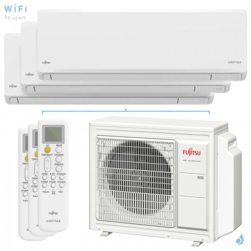 Climatiseur tri split FUJITSU Mural KNCA AOYG18KBTA3 5.4kW tailles 20 + 20 + 20 WiFi de série ASEH07KNCA (x3)