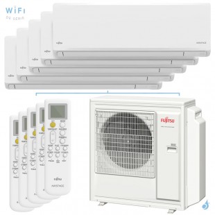 Penta split FUJITSU Mural KNCA AOYG36KBTA5 9.5kW tailles 20 + 20 + 20 + 25 + 35 WiFi ASEH07KNCA (x3) + ASEH09KNCA + ASEH12KNCA