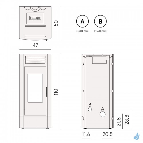 Poêle à granulés étanche CADEL Cristal 9 Airtech Puissance 8.5kW WiFi Sortie Fumée Postérieure