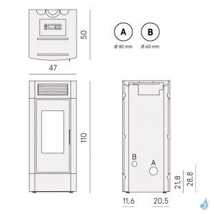 Poêle à granulés étanche CADEL Cristal 9 Airtech Puissance 8.5kW WiFi Sortie Fumée Postérieure