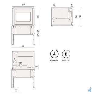 Insert à granulés étanche CADEL Ponente 7 Air ventilé Puissance 7kW WiFi Sortie Fumée Supérieure