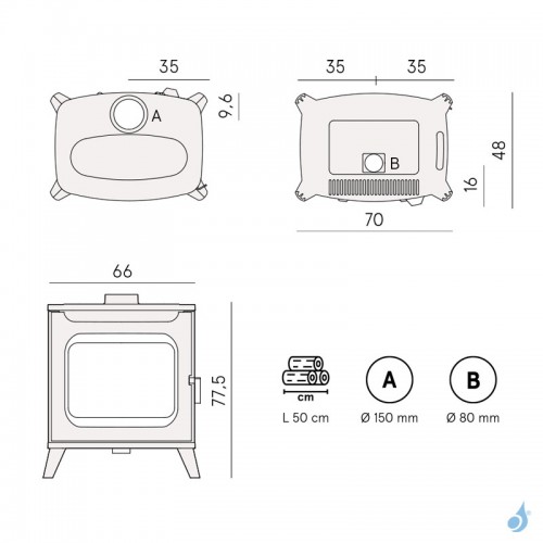 Poêle à bois Cadel Hublot Wood Puissance 7.5kW Convection naturelle