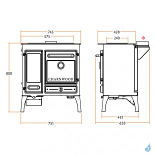 Cuisinière à bois Charnwood Haven sur pieds hauts Puissance 6kW