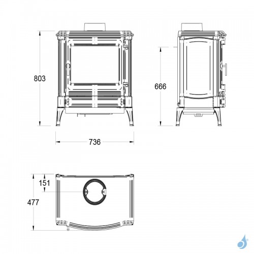 Poêle à bois Nestor Martin S 43 Puissance 8kW Catalytic Hybrid Woodbox Sortie Fumée Postérieure ou Supérieure