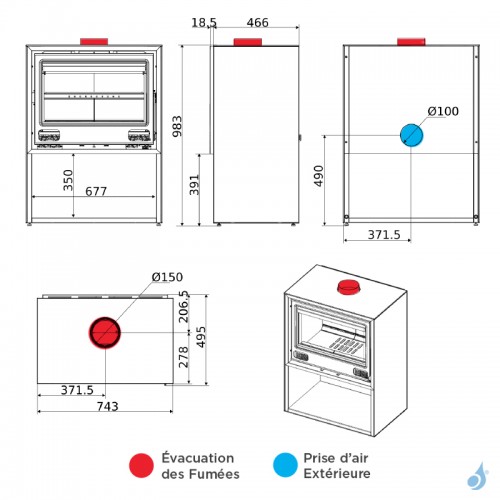 Poêle à bois MCZ Stone Case 70 Puissance 8.8kW Sortie Fumée Supérieure Ø15 cm