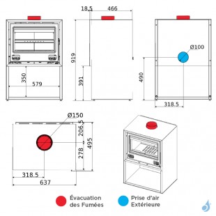 Poêle à bois MCZ Steel Case 60 Puissance 6.6kW Sortie Fumée Supérieure Ø15 cm