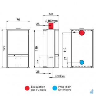 Poêle à bois MCZ Saya Steel Puissance 10kW Sortie Fumée Supérieure Ø15 cm