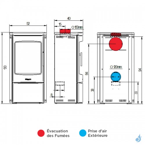 Poêle à bois MCZ Ahlma Puissance 5.9kW Sortie Fumée Supérieure Ø15 cm