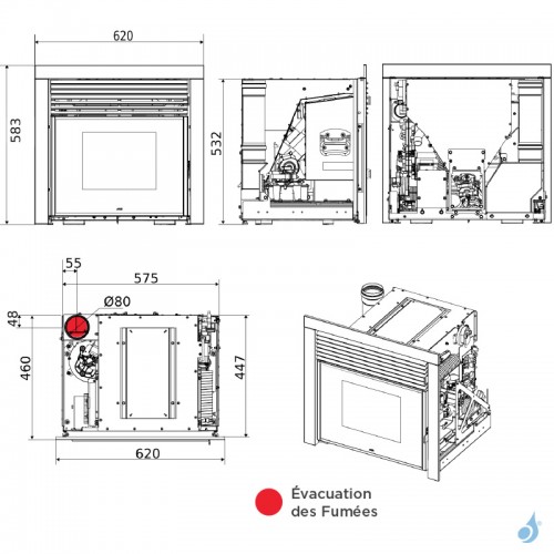 Insert à granulés MCZ QBOX 60 Air 6 Puissance 6.1kW