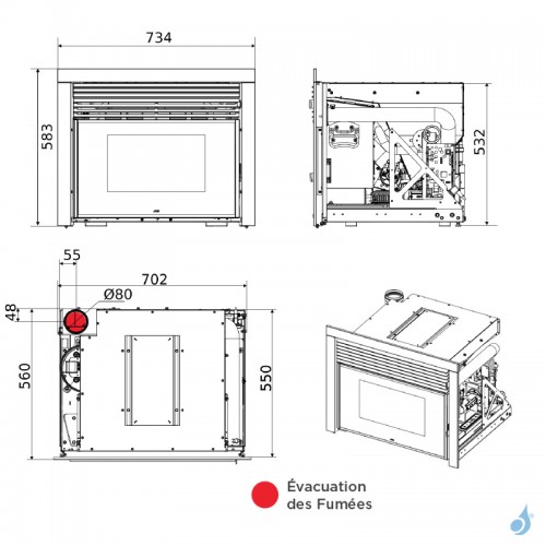 Insert à granulés MCZ QBOX 70 Air 8 Puissance 7.9kW